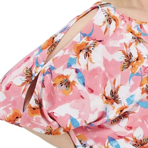 NWT JM Collection Women's Cutout-Sleeve Top, Pink Multi Floral, Small - Picture 3 of 5